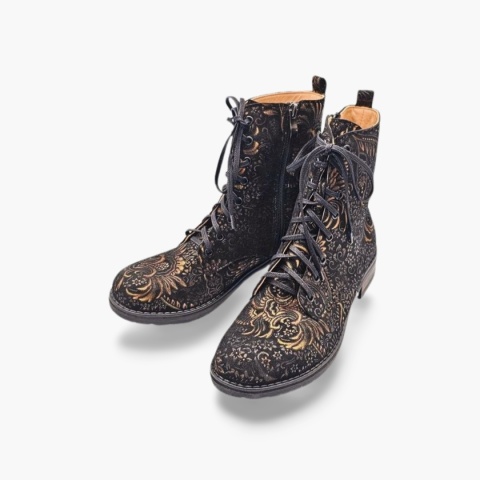 Botki ANDY 180 Czarne/złote tureckie kwiaty