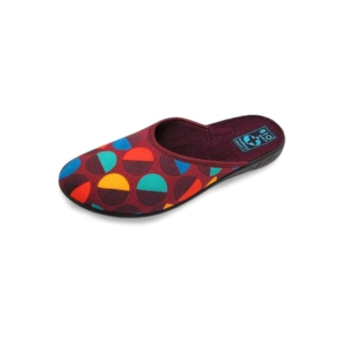 Kapcie Adanex 29224 bordowe+kolorowe kółka,tekstylne Kapcie Adanex 29224 bordowe+kolorowe kółka,tekstylne