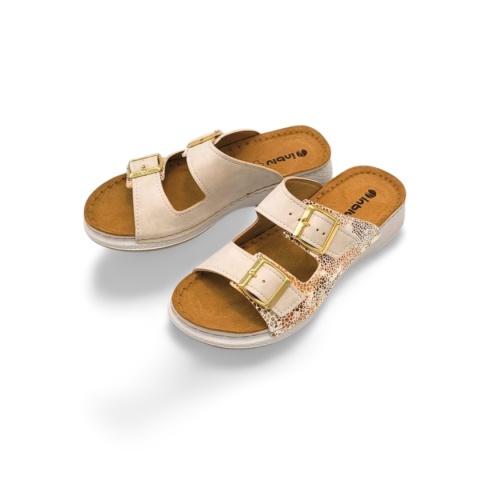 Klapki INBLU SD000001 002 beżowe,skóra naturalna/ekologiczna