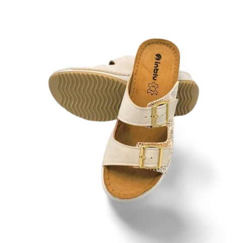 Klapki INBLU SD000001 002 beżowe,skóra naturalna/ekologiczna